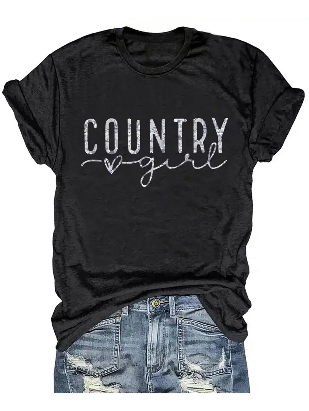 New - FUN! “Country Girl” Graphic Print Crew Neck Short Sleeve T-Shirt -Size L